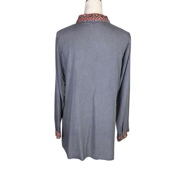 Scully Vintage Wash Gray Embroidered Button Up Long Sleeve Western Tunic Top - Picture 3 of 13